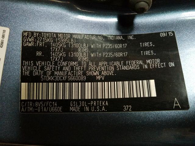 Photo 9 VIN: 5TDKK3DCXFS660089 - TOYOTA SIENNA LE 