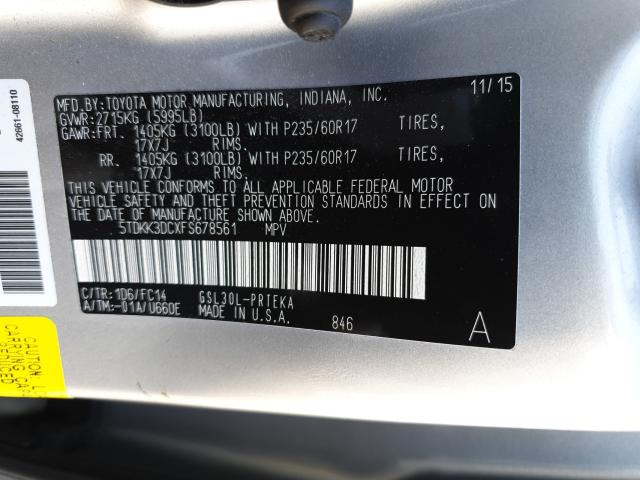 Photo 9 VIN: 5TDKK3DCXFS678561 - TOYOTA SIENNA LE 