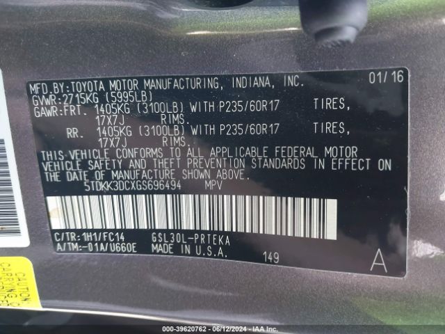 Photo 8 VIN: 5TDKK3DCXGS696494 - TOYOTA SIENNA 