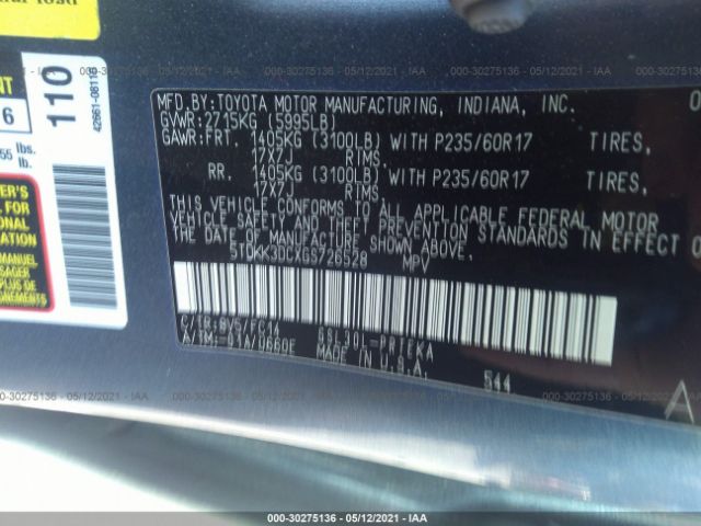 Photo 8 VIN: 5TDKK3DCXGS726528 - TOYOTA SIENNA 