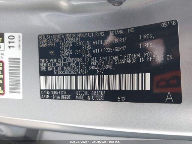 Photo 8 VIN: 5TDKK3DCXGS747847 - TOYOTA SIENNA 