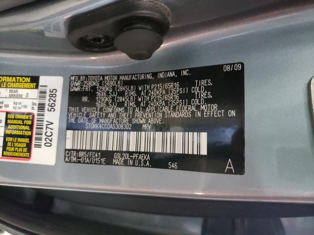 Photo 9 VIN: 5TDKK4CC0AS308302 - TOYOTA SIENNA CE 