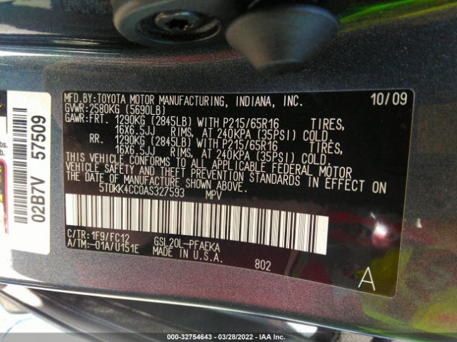 Photo 8 VIN: 5TDKK4CC0AS327593 - TOYOTA SIENNA 