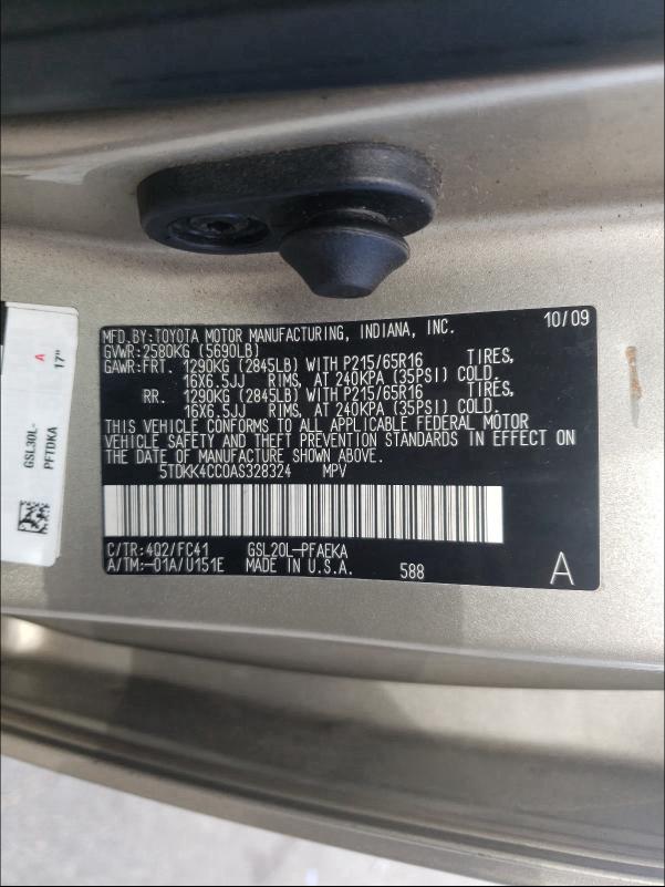 Photo 9 VIN: 5TDKK4CC0AS328324 - TOYOTA SIENNA CE 