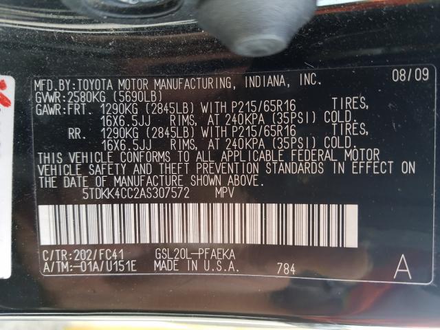 Photo 9 VIN: 5TDKK4CC2AS307572 - TOYOTA SIENNA CE 