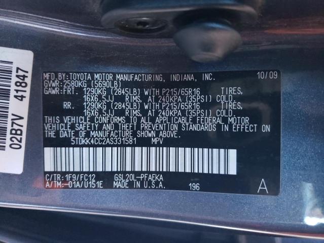 Photo 12 VIN: 5TDKK4CC2AS331581 - TOYOTA SIENNA CE 