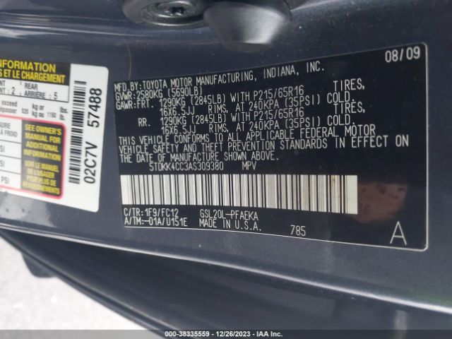 Photo 8 VIN: 5TDKK4CC3AS309380 - TOYOTA SIENNA 