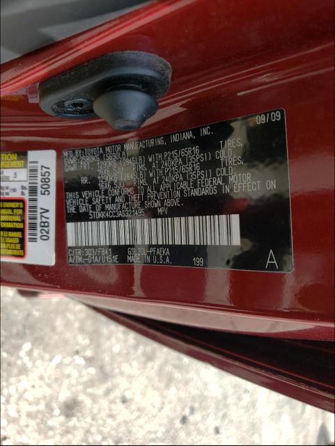 Photo 9 VIN: 5TDKK4CC3AS321495 - TOYOTA SIENNA CE 