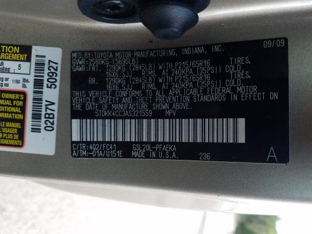 Photo 9 VIN: 5TDKK4CC3AS321559 - TOYOTA SIENNA CE 