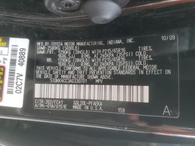 Photo 9 VIN: 5TDKK4CC3AS330701 - TOYOTA SIENNA CE 