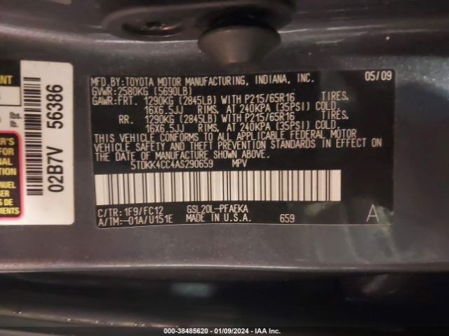 Photo 8 VIN: 5TDKK4CC4AS290659 - TOYOTA SIENNA 