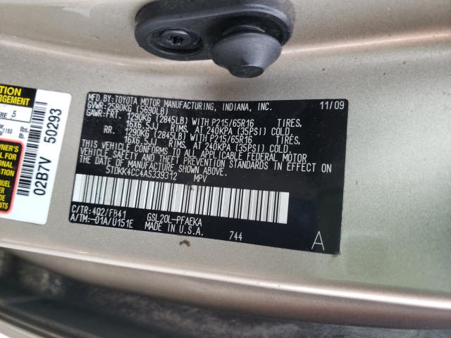 Photo 9 VIN: 5TDKK4CC4AS339312 - TOYOTA SIENNA CE 