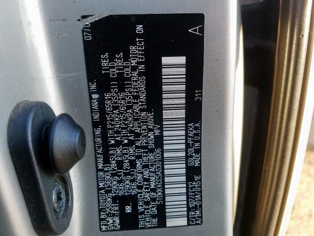 Photo 9 VIN: 5TDKK4CC5AS301006 - TOYOTA SIENNA CE 