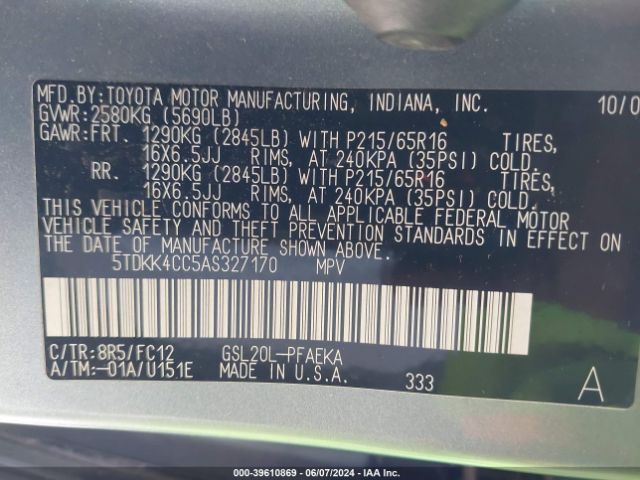 Photo 8 VIN: 5TDKK4CC5AS327170 - TOYOTA SIENNA 