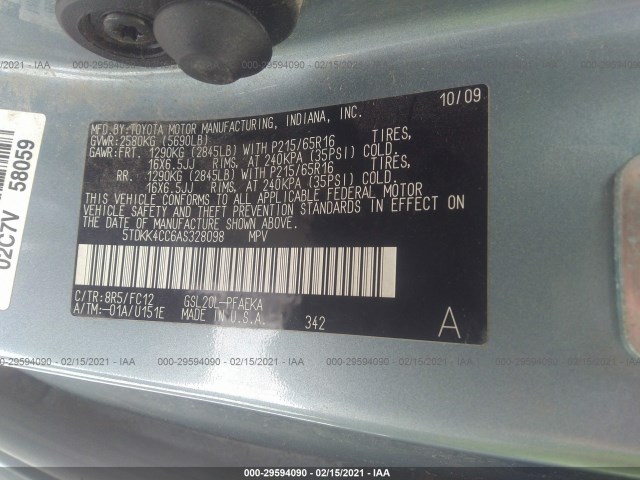 Photo 8 VIN: 5TDKK4CC6AS328098 - TOYOTA SIENNA 