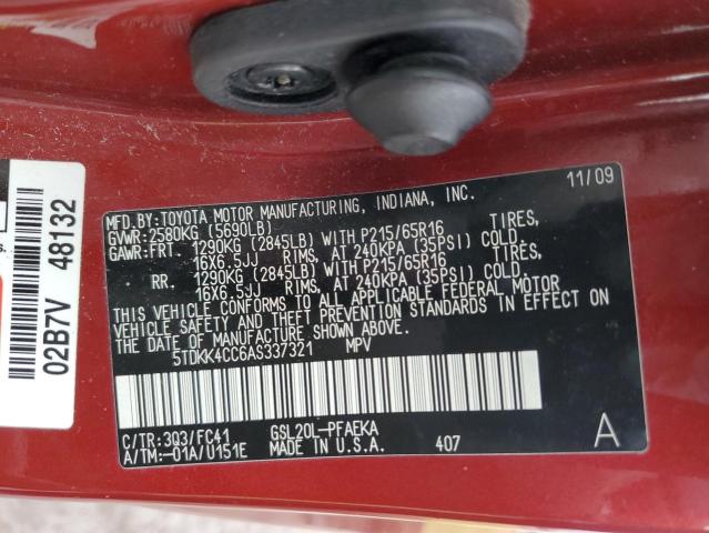 Photo 12 VIN: 5TDKK4CC6AS337321 - TOYOTA SIENNA CE 