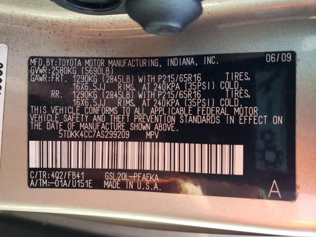 Photo 9 VIN: 5TDKK4CC7AS299209 - TOYOTA SIENNA CE 