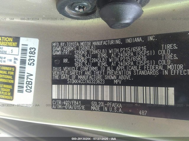 Photo 8 VIN: 5TDKK4CC7AS323623 - TOYOTA SIENNA 