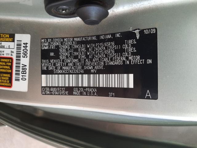 Photo 9 VIN: 5TDKK4CC7AS326246 - TOYOTA SIENNA CE 