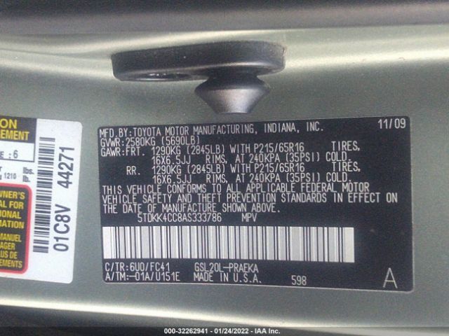 Photo 8 VIN: 5TDKK4CC8AS333786 - TOYOTA SIENNA 