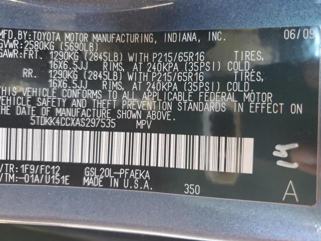 Photo 12 VIN: 5TDKK4CCXAS297535 - TOYOTA SIENNA CE 