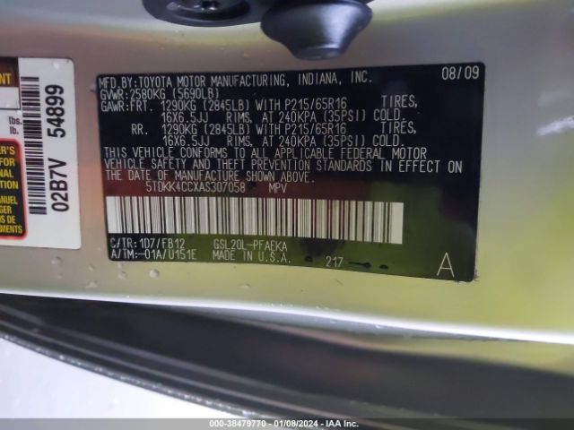 Photo 8 VIN: 5TDKK4CCXAS307058 - TOYOTA SIENNA 