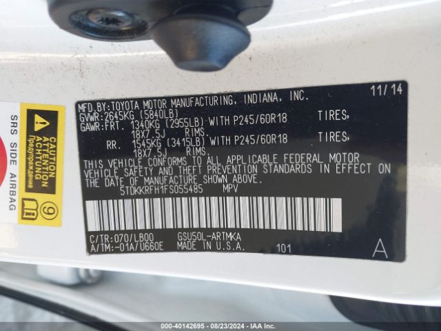 Photo 8 VIN: 5TDKKRFH1FS055485 - TOYOTA HIGHLANDER 