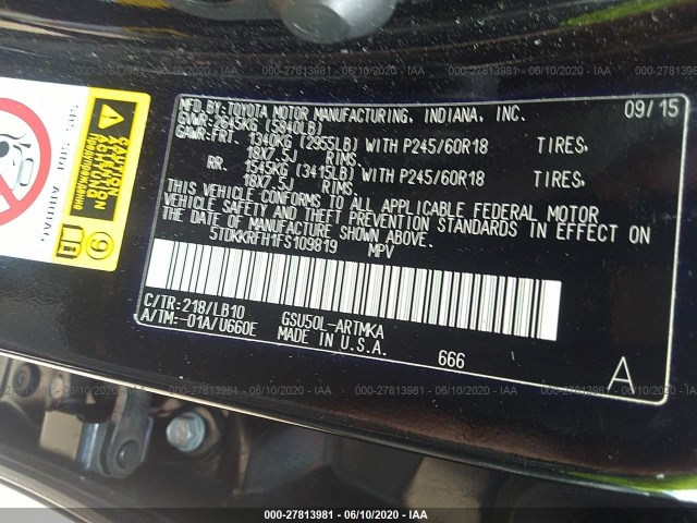 Photo 8 VIN: 5TDKKRFH1FS109819 - TOYOTA HIGHLANDER 