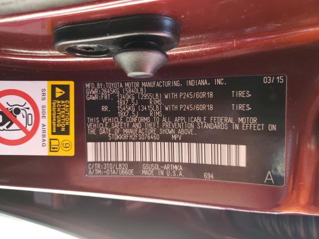 Photo 9 VIN: 5TDKKRFH2FS076460 - TOYOTA HIGHLANDER 