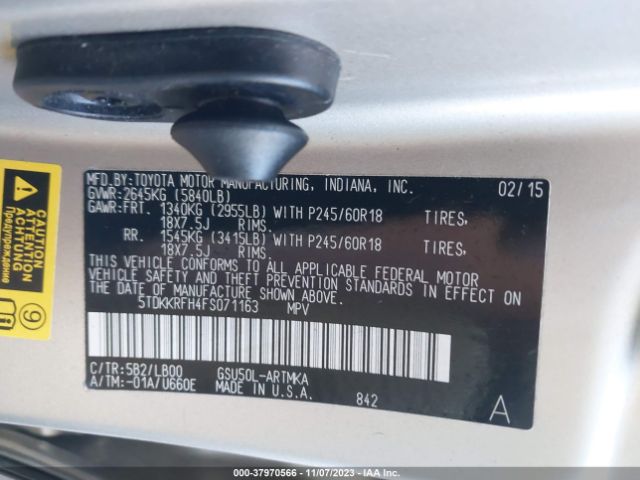 Photo 8 VIN: 5TDKKRFH4FS071163 - TOYOTA HIGHLANDER 