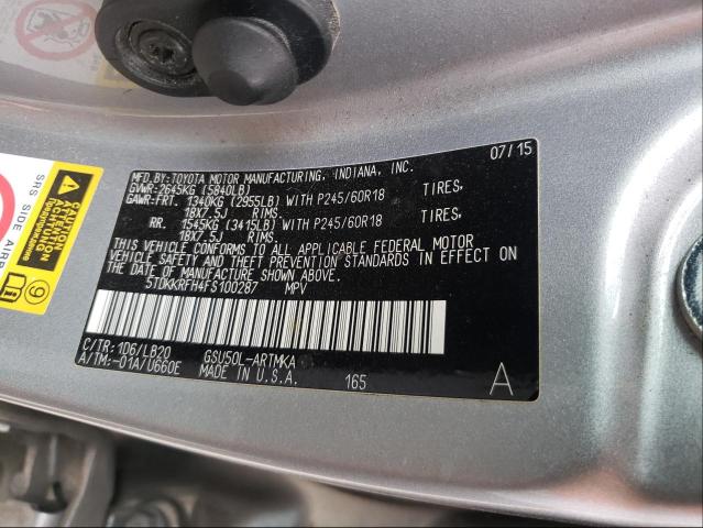 Photo 9 VIN: 5TDKKRFH4FS100287 - TOYOTA HIGHLANDER 