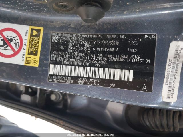 Photo 8 VIN: 5TDKKRFH8FS083378 - TOYOTA HIGHLANDER 