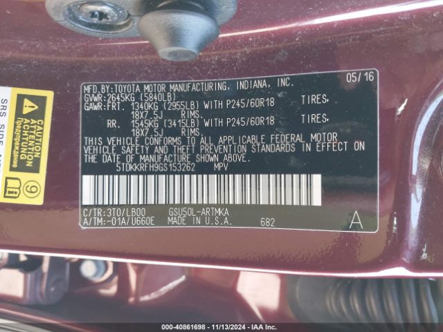 Photo 8 VIN: 5TDKKRFH9GS153262 - TOYOTA HIGHLANDER 