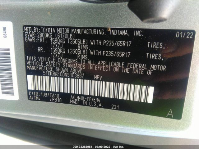 Photo 8 VIN: 5TDKRKEC0NS103887 - TOYOTA SIENNA 