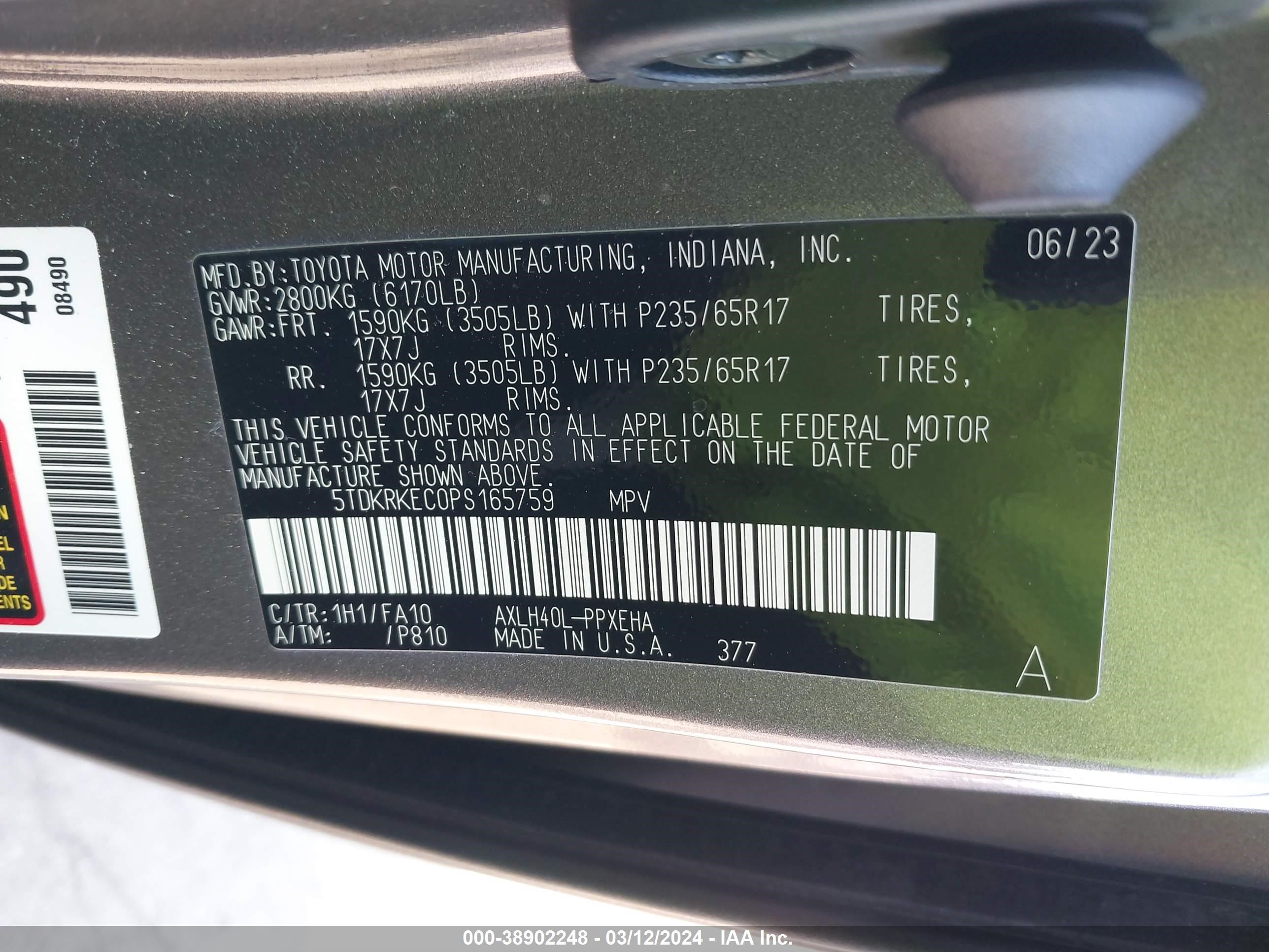 Photo 8 VIN: 5TDKRKEC0PS165759 - TOYOTA SIENNA 