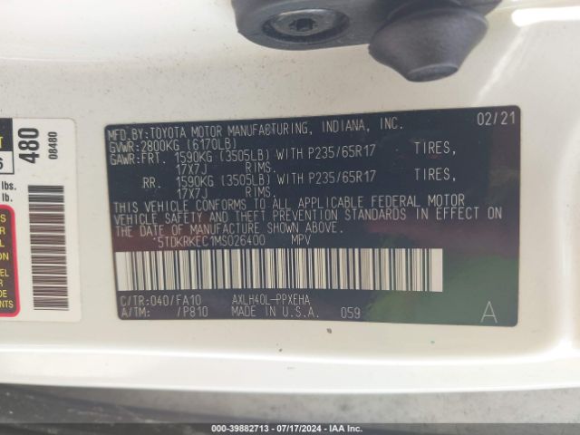 Photo 8 VIN: 5TDKRKEC1MS026400 - TOYOTA SIENNA 