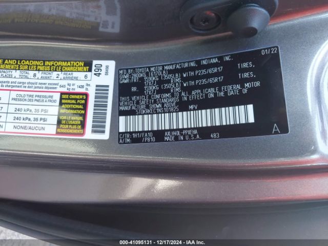 Photo 8 VIN: 5TDKRKEC1NS101825 - TOYOTA SIENNA 