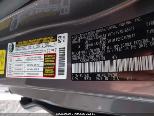 Photo 8 VIN: 5TDKRKEC2MS072169 - TOYOTA SIENNA 