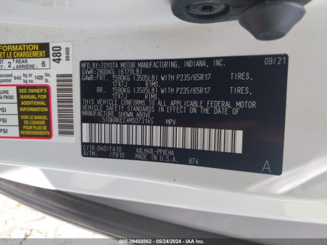 Photo 8 VIN: 5TDKRKEC4MS073145 - TOYOTA SIENNA 