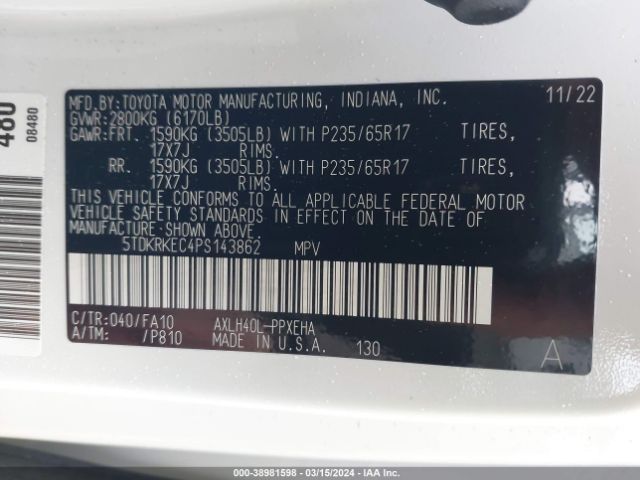 Photo 8 VIN: 5TDKRKEC4PS143862 - TOYOTA SIENNA 