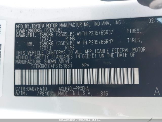 Photo 8 VIN: 5TDKRKEC4PS151881 - TOYOTA SIENNA 