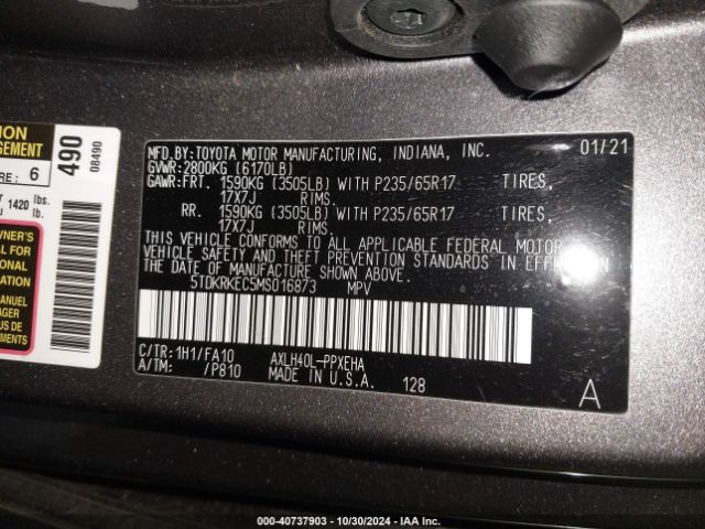 Photo 8 VIN: 5TDKRKEC5MS016873 - TOYOTA SIENNA 