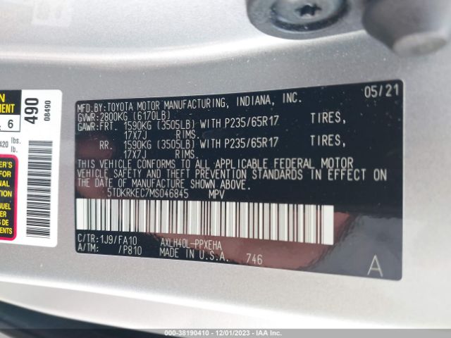 Photo 8 VIN: 5TDKRKEC7MS046845 - TOYOTA SIENNA 