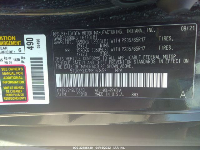 Photo 8 VIN: 5TDKRKEC7MS063452 - TOYOTA SIENNA 