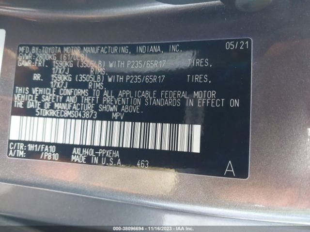 Photo 8 VIN: 5TDKRKEC8MS043873 - TOYOTA SIENNA LE 