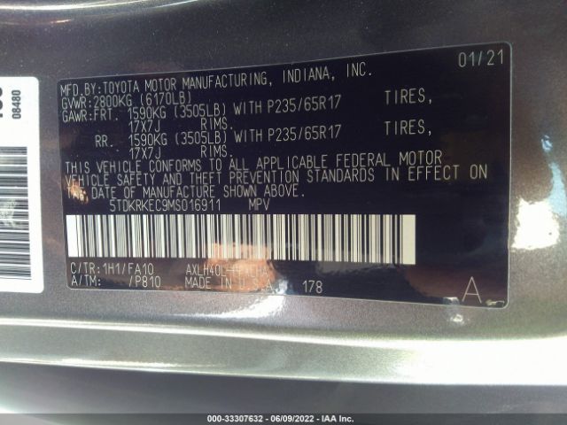 Photo 8 VIN: 5TDKRKEC9MS016911 - TOYOTA SIENNA 