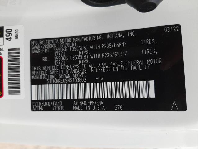 Photo 9 VIN: 5TDKRKEC9NS109803 - TOYOTA SIENNA LE 