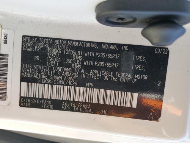 Photo 12 VIN: 5TDKSKFC1NS071096 - TOYOTA SIENNA LE 