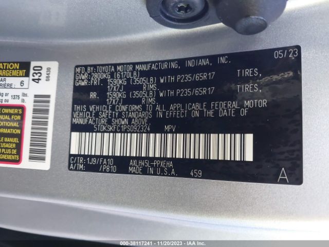 Photo 8 VIN: 5TDKSKFC1PS092324 - TOYOTA SIENNA 