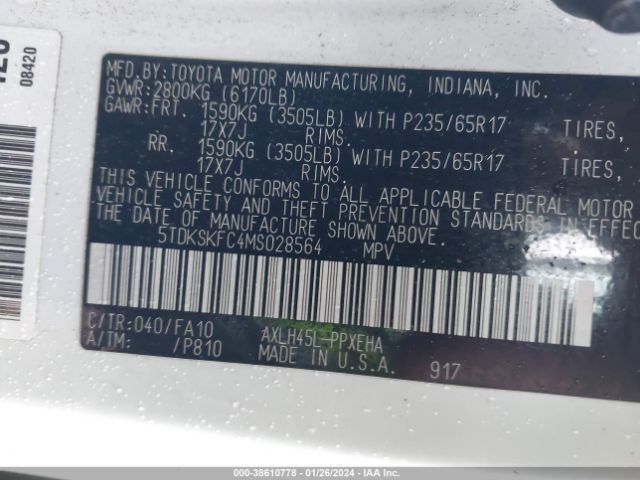 Photo 8 VIN: 5TDKSKFC4MS028564 - TOYOTA SIENNA 